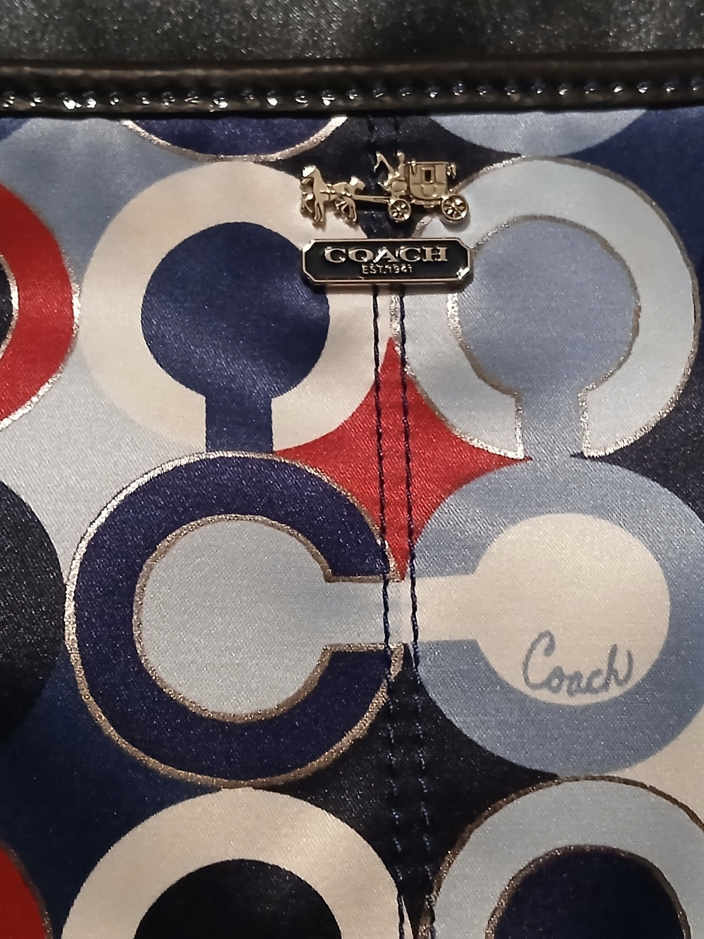 Coach Op Art Print Wristlet Pouch Blue Red White Patent Trim NWOT Y2K - Picture 3 of 10